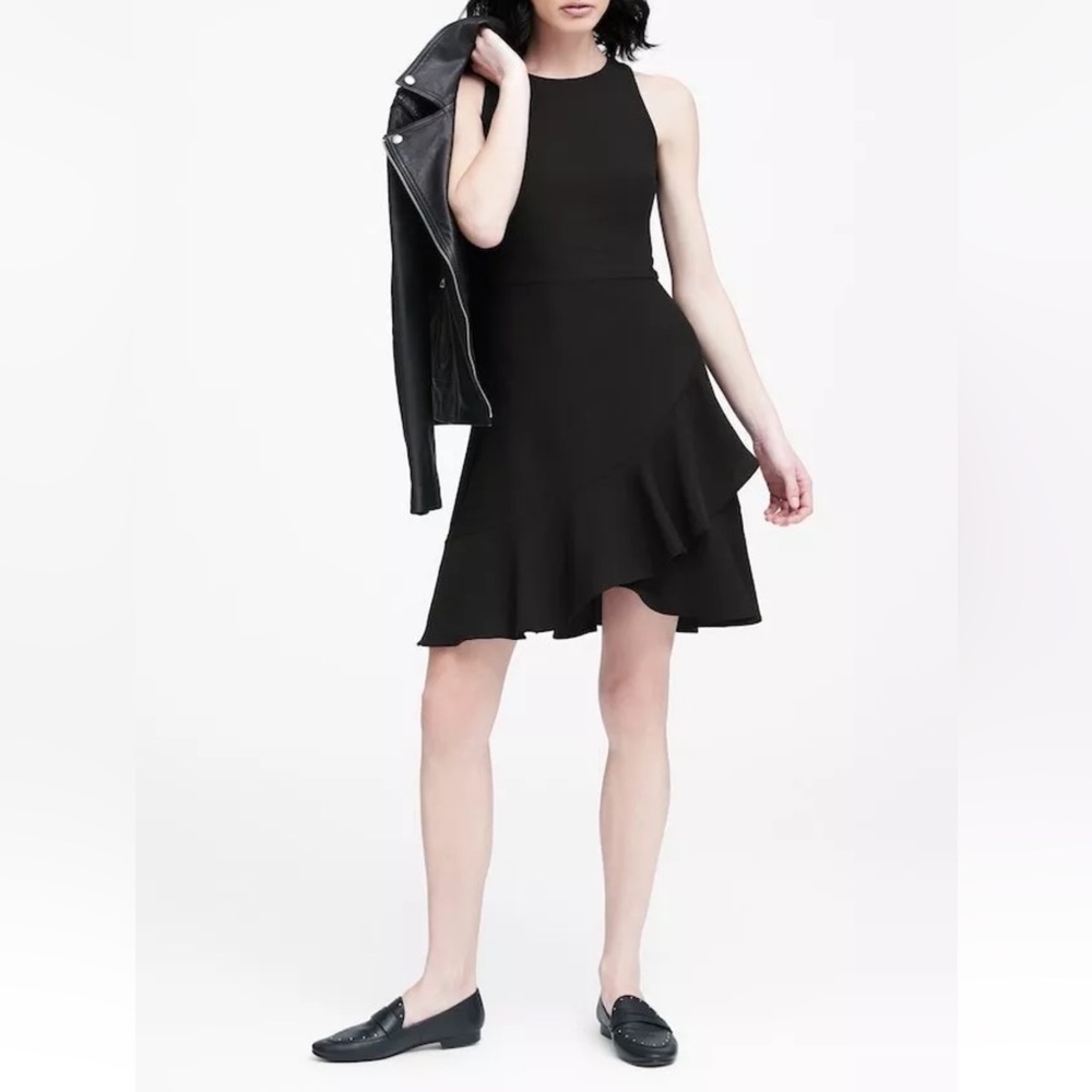Banana Republic Black Sleeveless Ruffle Layered Dress Size 6 Tall New